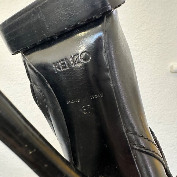 Kenzo Leather Tall Boots Black High Heel Platform Size 37 Going Out Dressy - Picture 7 of 15